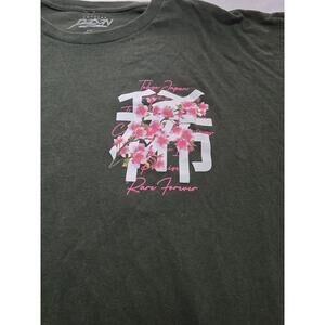 Legend T-Shirt Men 4XL Black w/ Pink Flowers & Leaves in Japanese